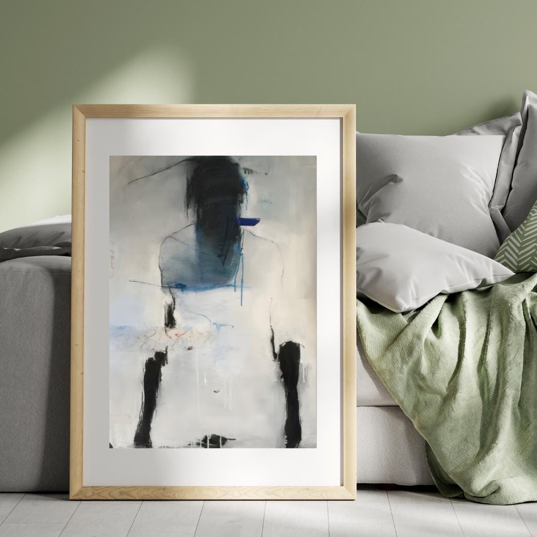 Abstract Figurative Blue and White Painting | Modern Minimalist Artwork | Emotional Expressionist Wall Art for Contemporary Interiors - Social Canvas