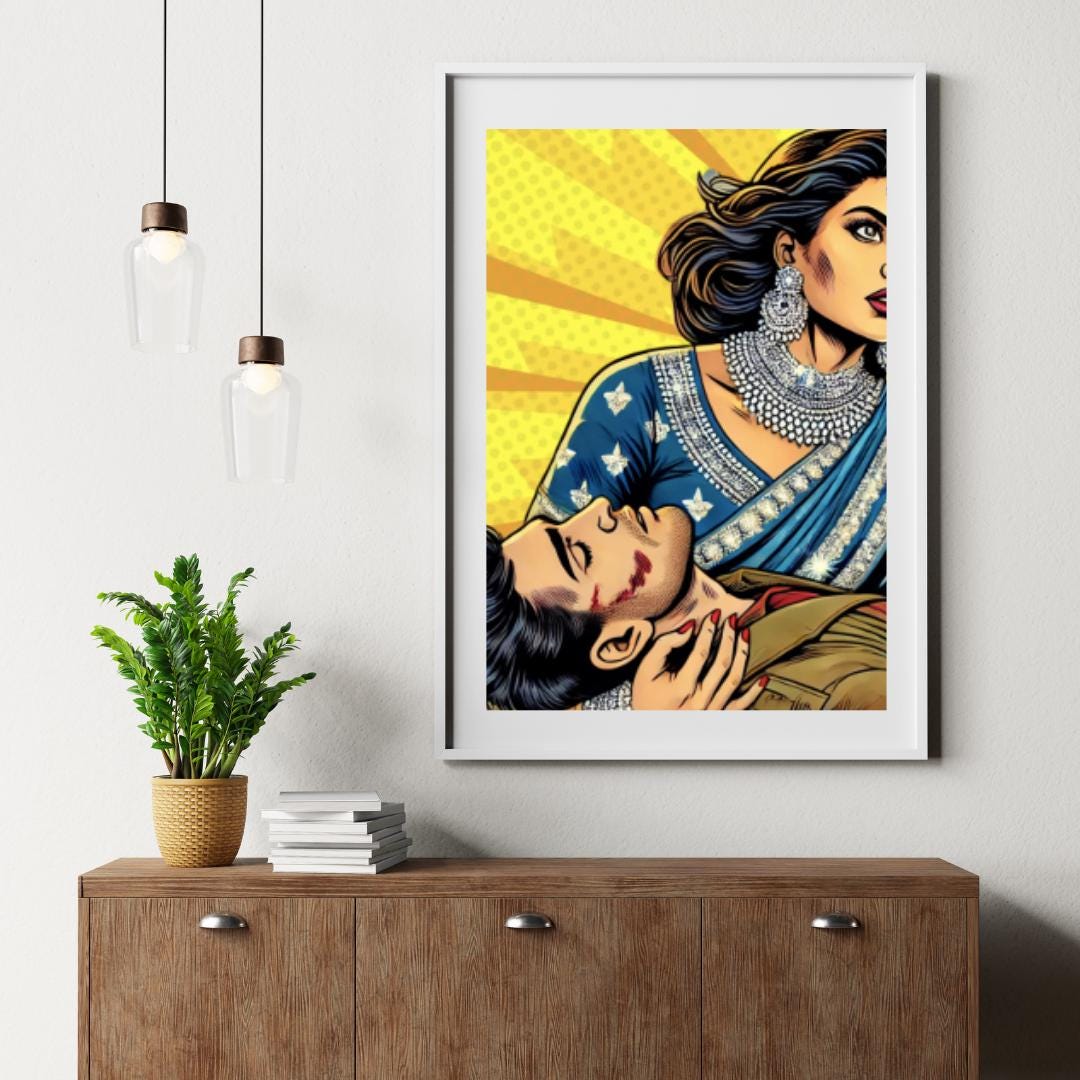 Dramatic Bollywood Pop Art Scene - | Pop Art Digital Print | Indian Pop Art Style Print | Bollywood Art - Free Bonus Prints - Social Canvas