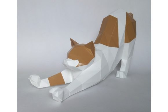 3D Papercraft Stretching Cat - Social Canvas