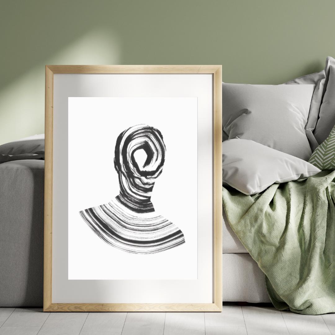 Abstract Black and White Line Art Portrait | Minimalist Modern Wall Art | Contemporary Figurative Art Print for Home Decor - Social Canvas