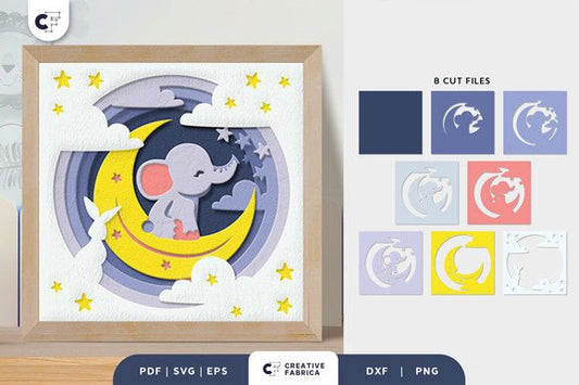 Baby Elephant Nursery Room 3D Shadow Box Template - Social Canvas