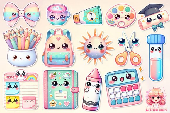Kawaii School Stickers – Cute Sublimation PNGs for Back-to-School Crafts (MRR) - Social Canvas