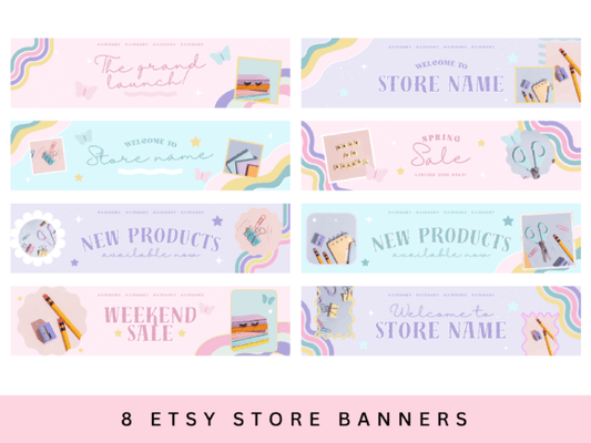 Etsy Store Banner Template Bundle – Soft Pastel Canva Headers for Small Shops - Social Canvas