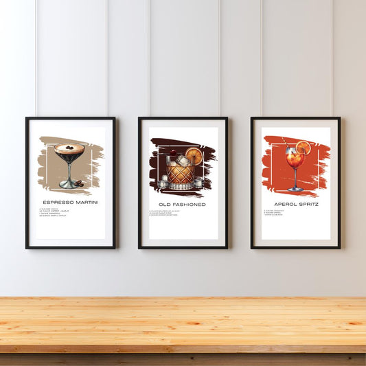 Set of 12 Cocktail Recipe Art Prints - Stylish Home Bar Wall Decor - Social Canvas