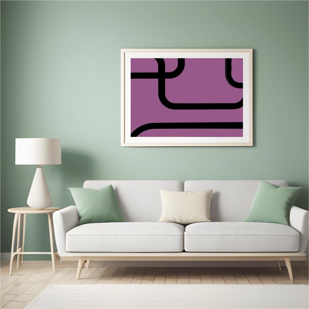 Geometric Abstract Wall Art | Modern Minimalist Purple and Black Design | Mid-Century Inspired Retro Print for Home or Office Decor - Social Canvas