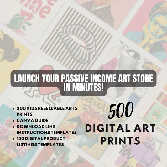 MRR Etsy Starter Kit | 500 Digital Art Prints | Passive Income Etsy Business | Faceless Marketing Guide | Digital Download - Social Canvas