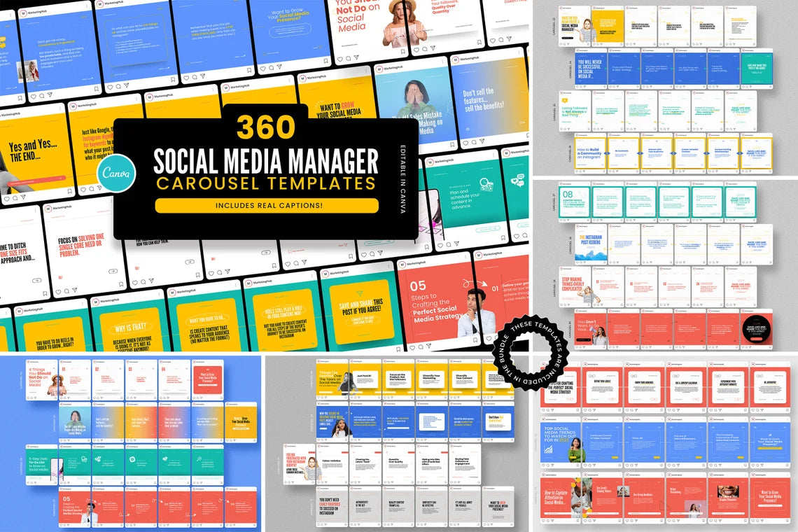 2100+ Instagram & Carousel Templates Kit – Canva Pack for Marketers with Captions