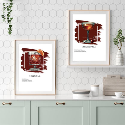 Set of 12 Cocktail Recipe Art Prints - Stylish Home Bar Wall Decor - Social Canvas