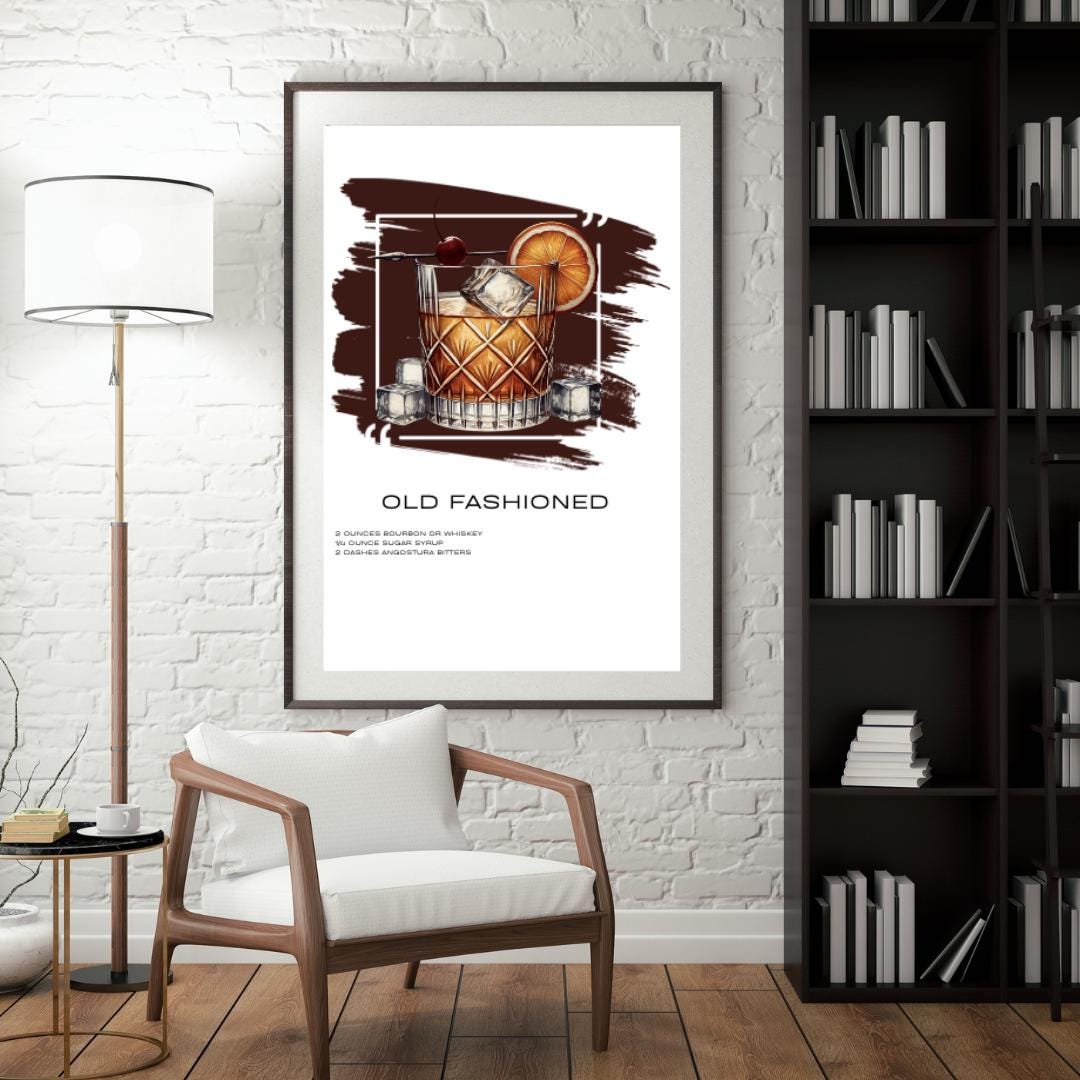 Classic Old Fashioned Recipe Art Print - Whiskey Cocktail Decor - Social Canvas