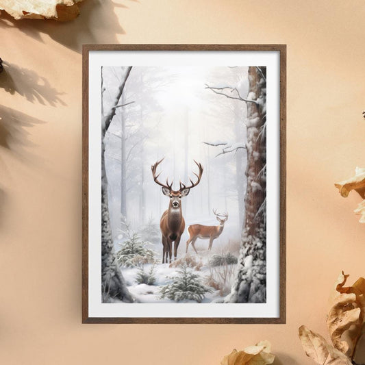 200 Kids Wall Art Prints | Majestic Winter Deer Art Print | Snowy Forest Wall Decor | Nature-Inspired Winter Wildlife Artwork | - Social Canvas