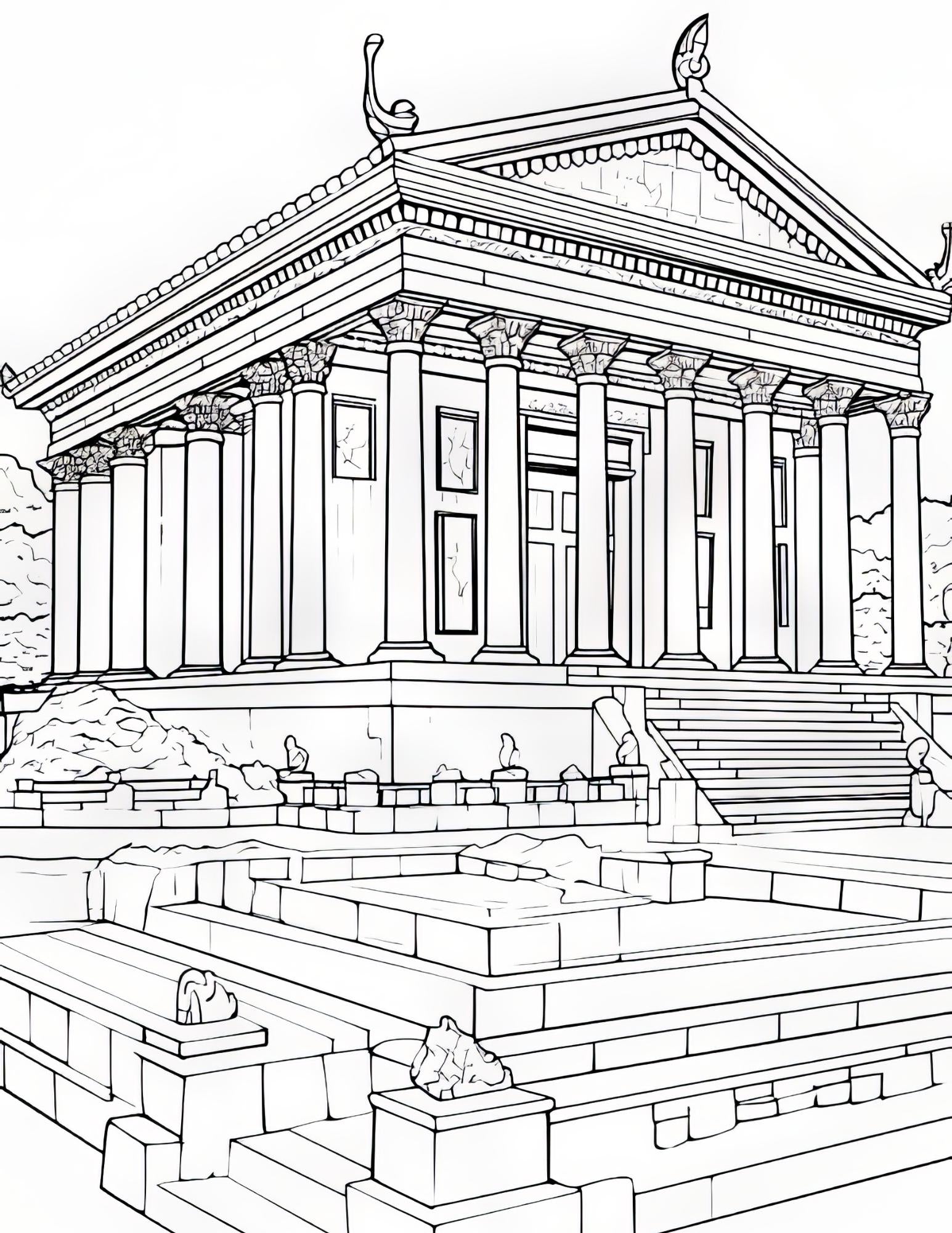 Temple Coloring Book | 25-Page Canva Template with Sacred Architecture Designs | Spiritual & Cultural Landmark Coloring Pages - Social Canvas