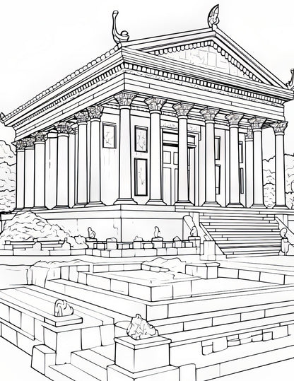 Temple Coloring Book | 25-Page Canva Template with Sacred Architecture Designs | Spiritual & Cultural Landmark Coloring Pages - Social Canvas