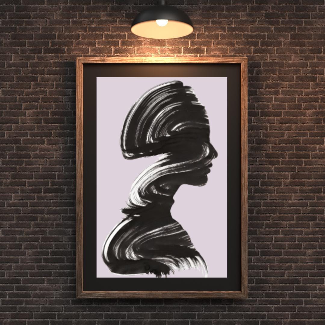 Abstract Silhouette Wall Art | Minimalist Black Brushstroke Portrait with Pastel Lavender Background |  Home Decor for Living Room or Office - Social Canvas