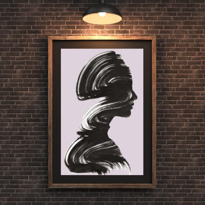 Abstract Silhouette Wall Art | Minimalist Black Brushstroke Portrait with Pastel Lavender Background |  Home Decor for Living Room or Office - Social Canvas