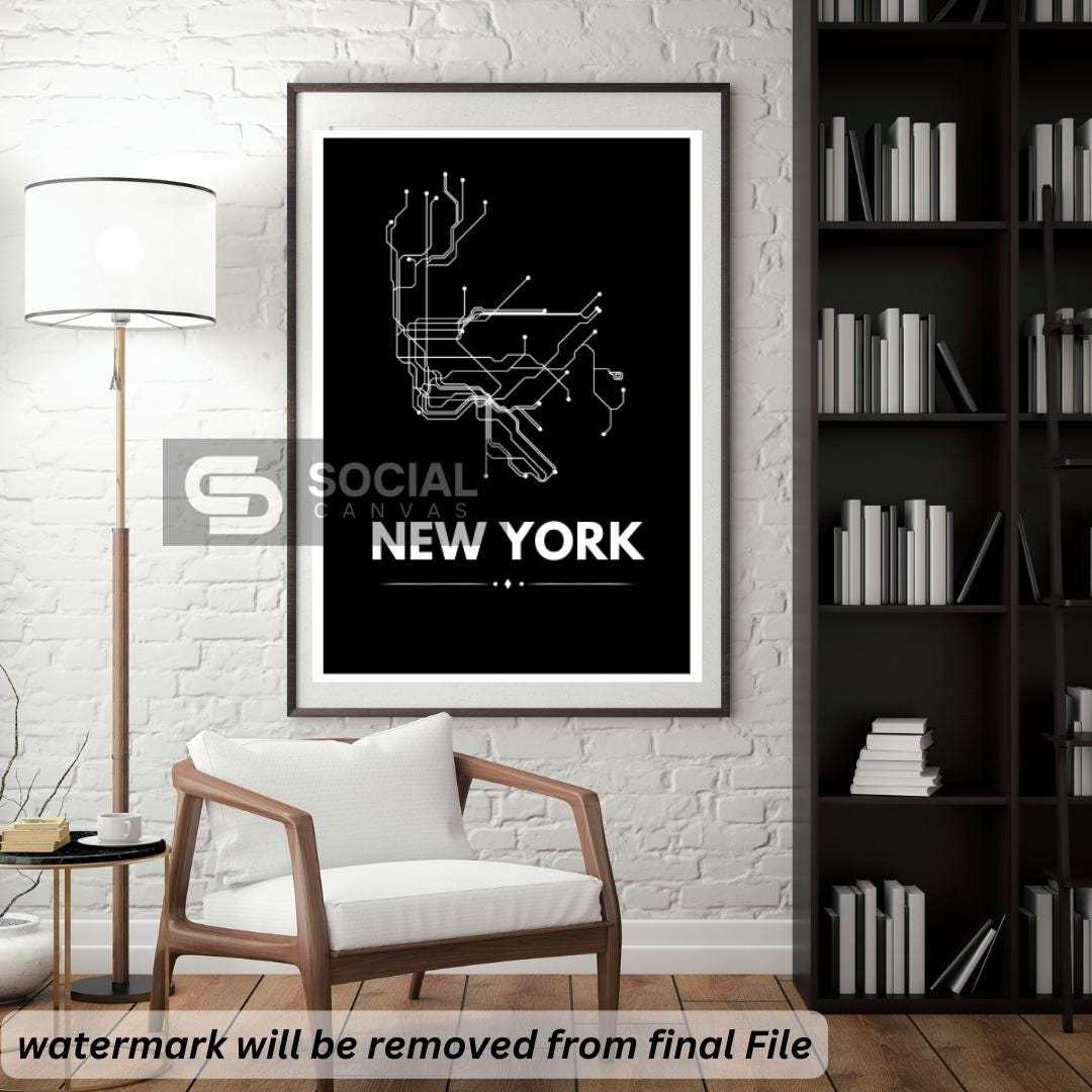 Modern 5 Subway Art Prints, New York, Paris, London, Berlin Minimalist Black and White City Map Poster, Contemporary Urban Wall Art - Social Canvas