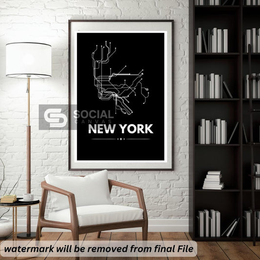 Modern 5 Subway Art Prints, New York, Paris, London, Berlin Minimalist Black and White City Map Poster, Contemporary Urban Wall Art - Social Canvas