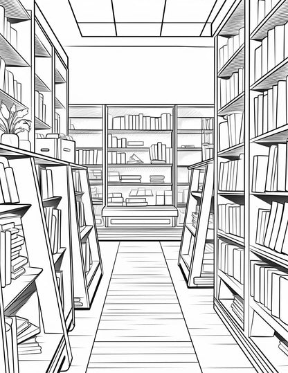 Bookstore Coloring Book | 26-Page Canva Template for Book Lovers & Creative Minds | Cozy Literary-Themed Coloring Pages | Digital Download - Social Canvas