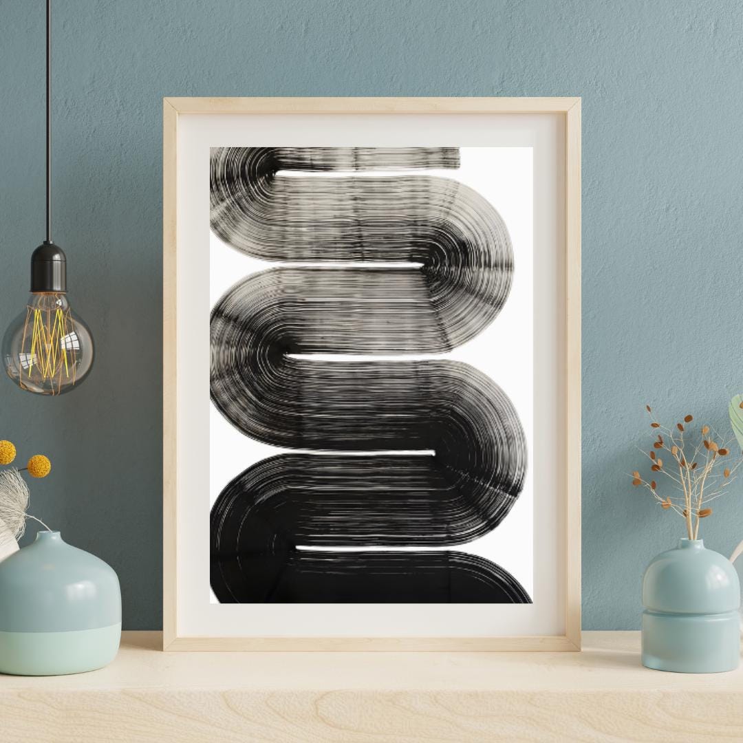 Modern Black and White Abstract Line Art | Minimalist Curved Design Wall Print | Contemporary Monochrome Artwork for Home Decor - Social Canvas