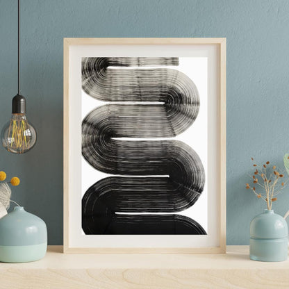 Modern Black and White Abstract Line Art | Minimalist Curved Design Wall Print | Contemporary Monochrome Artwork for Home Decor - Social Canvas