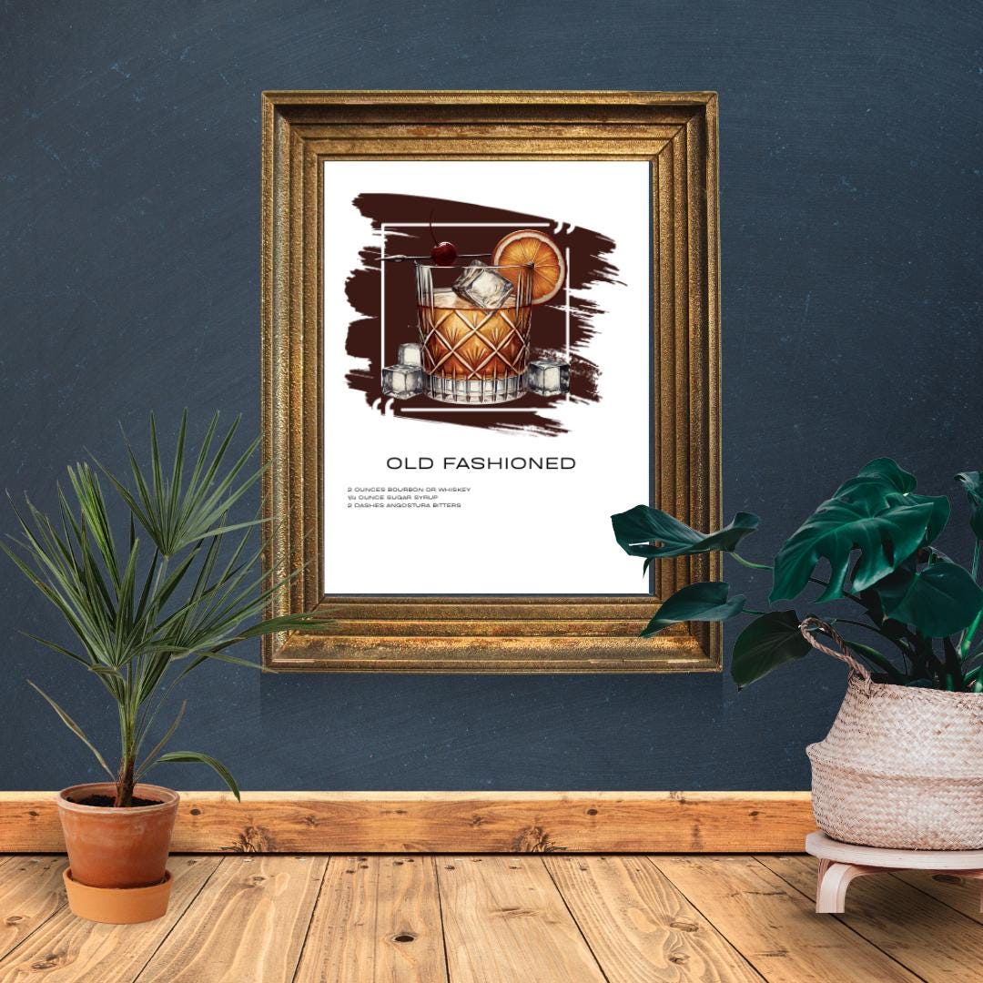 Classic Old Fashioned Recipe Art Print - Whiskey Cocktail Decor - Social Canvas