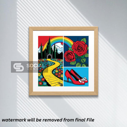 Wizard of Oz Style Pop Art Poster - Yellow Brick Road & Ruby Slippers Wall Art | 300 DPI - Social Canvas