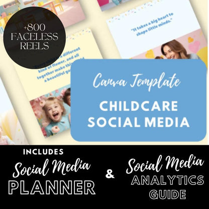 Childcare Social Media Canva Templates | Social Media Planner, Analytics Guide and 800 Faceless Videos | Daycare and Preschool Marketing Kit - Social Canvas