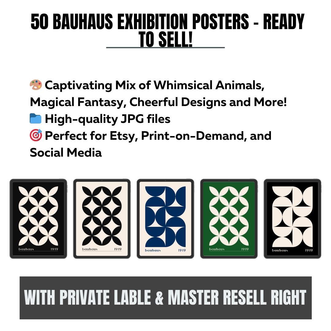 50 Bauhaus Exhibition Posters | Resellable Digital Art Bundle + Canva Guide +  Product Listing Templates | MRR Digital Download - Social Canvas