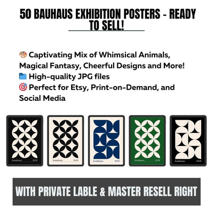 50 Bauhaus Exhibition Posters | Resellable Digital Art Bundle + Canva Guide +  Product Listing Templates | MRR Digital Download - Social Canvas