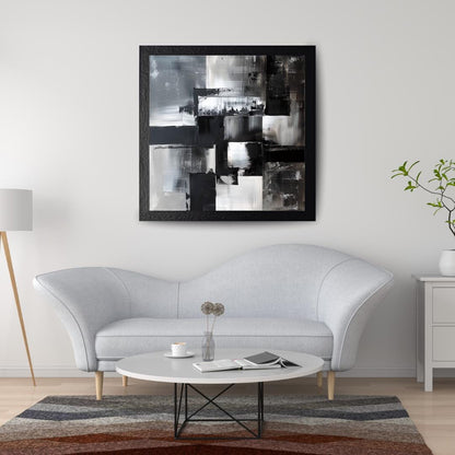 Monochrome Abstract Wall Art Print | Black and White Geometric Art | Modern Minimalist Home Decor | Contemporary Textured Painting - Social Canvas