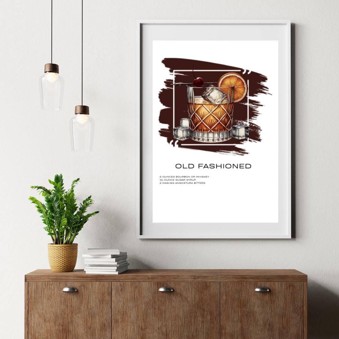 Classic Old Fashioned Recipe Art Print - Whiskey Cocktail Decor - Social Canvas