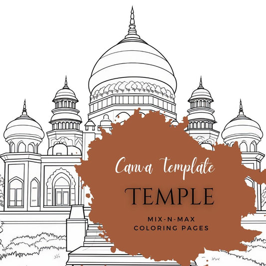 Temple Coloring Book | 25-Page Canva Template with Sacred Architecture Designs | Spiritual & Cultural Landmark Coloring Pages - Social Canvas