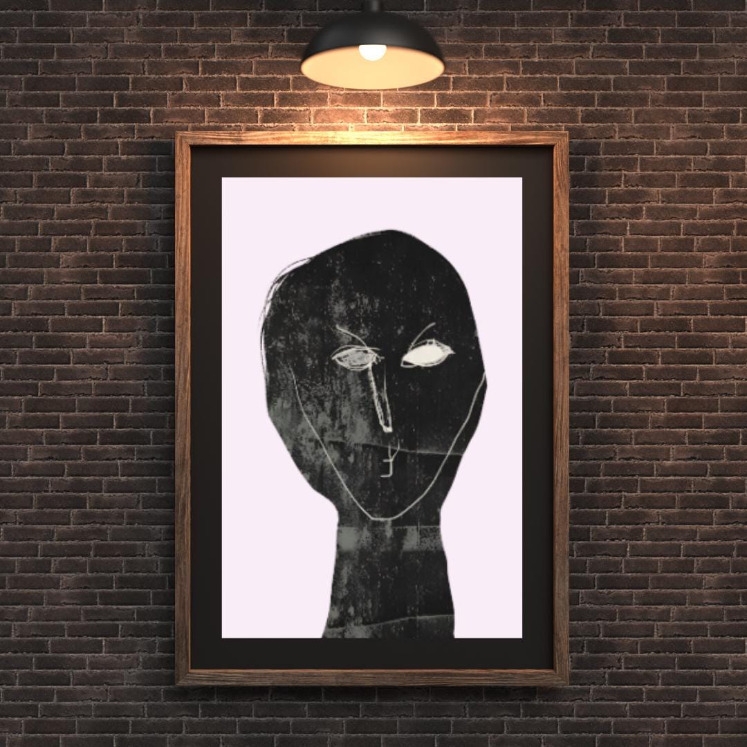 Abstract Minimalist Portrait Art | Monochrome Expressionist Wall Print with Pastel Pink Background | Modern Contemporary Decor - Social Canvas