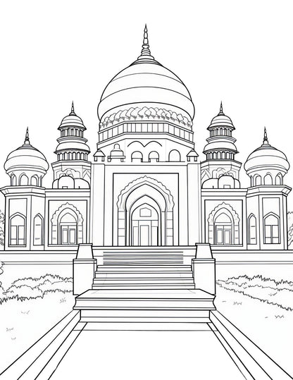 Temple Coloring Book | 25-Page Canva Template with Sacred Architecture Designs | Spiritual & Cultural Landmark Coloring Pages - Social Canvas