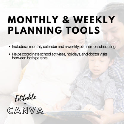 Co-Parenting Journal | Printable Digital Planner for Separated Parents | Shared Custody Organizer | Child’s Well-being | Editable on Canva - Social Canvas