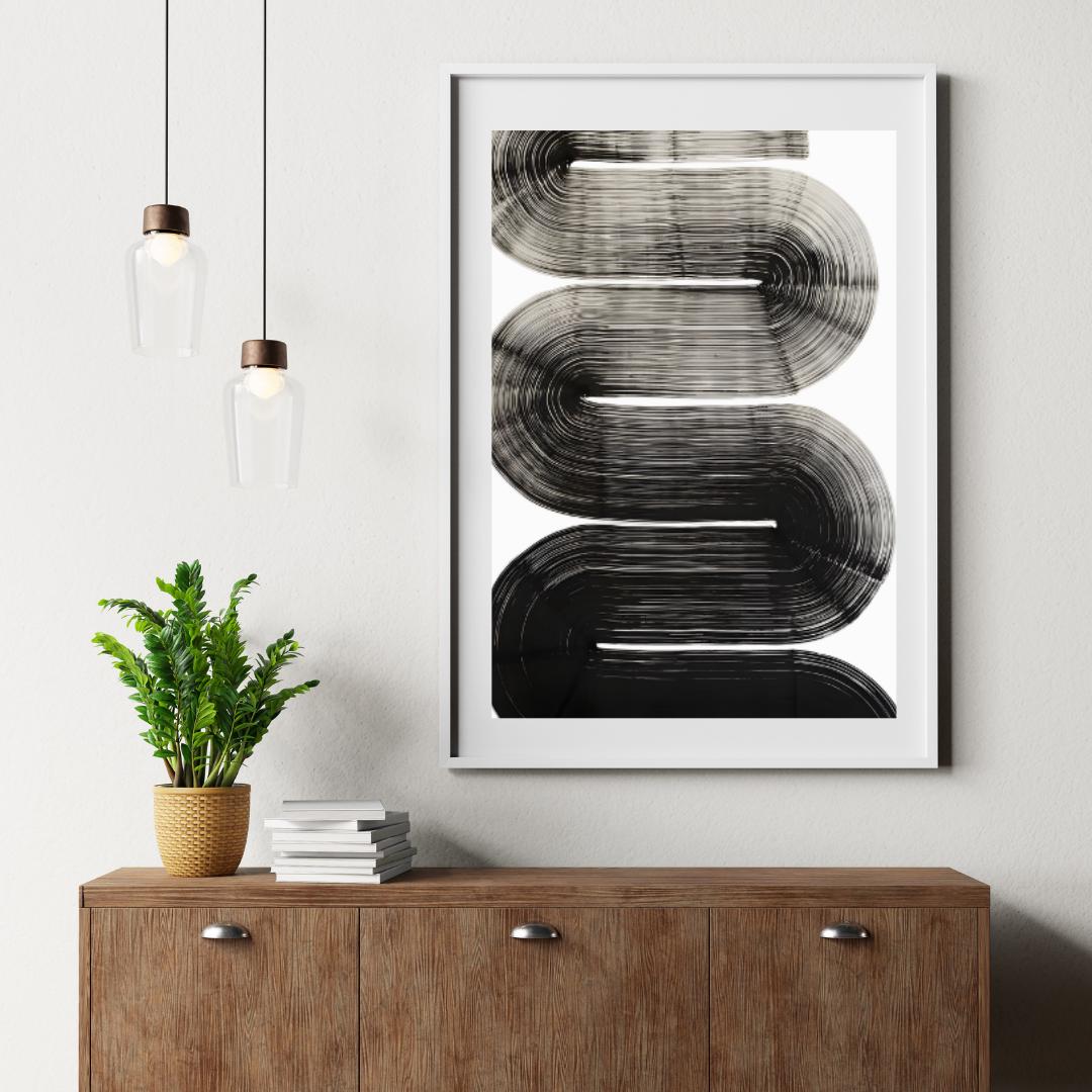 Modern Black and White Abstract Line Art | Minimalist Curved Design Wall Print | Contemporary Monochrome Artwork for Home Decor - Social Canvas