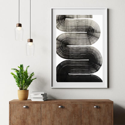 Modern Black and White Abstract Line Art | Minimalist Curved Design Wall Print | Contemporary Monochrome Artwork for Home Decor - Social Canvas