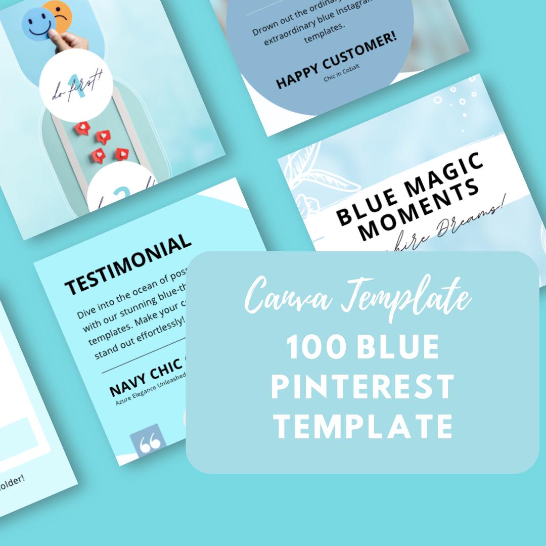 100 Blue Pinterest Templates Canva | Aesthetic Pin Designs | Social Media Marketing | Editable Pinterest Graphics | Digital Download - Social Canvas