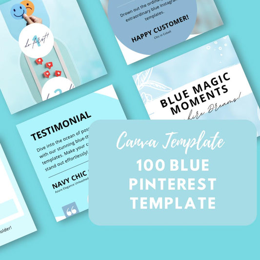 100 Blue Pinterest Templates Canva | Aesthetic Pin Designs | Social Media Marketing | Editable Pinterest Graphics | Digital Download - Social Canvas