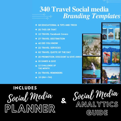 340 Travel Social Media Branding Templates Canva | Travel Quotes, Tips and Promotions |Social Media Planner | Analytics Guide - Social Canvas