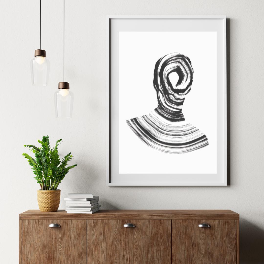 Abstract Black and White Line Art Portrait | Minimalist Modern Wall Art | Contemporary Figurative Art Print for Home Decor - Social Canvas