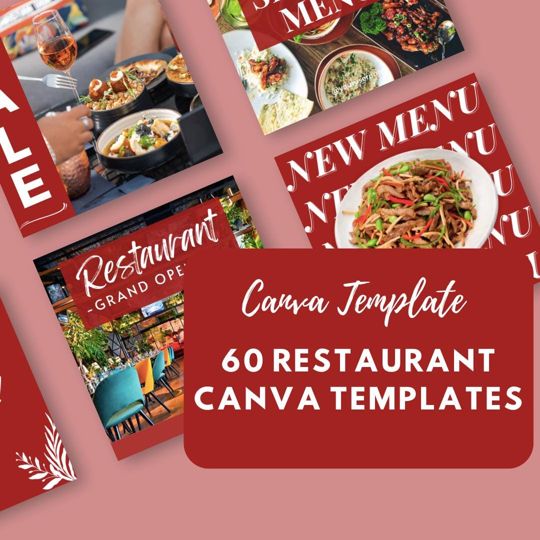 60 Restaurant Canva Templates | Social Media Marketing for Restaurants and Cafes | Menu, Promotions & Grand Opening Posts | Digital Download - Social Canvas