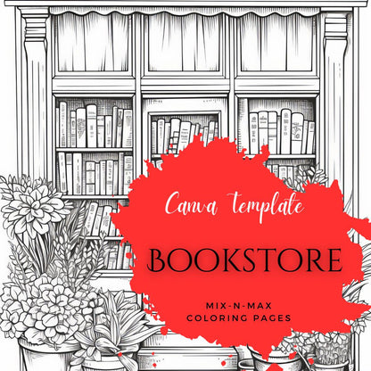 Bookstore Coloring Book | 26-Page Canva Template for Book Lovers & Creative Minds | Cozy Literary-Themed Coloring Pages | Digital Download - Social Canvas