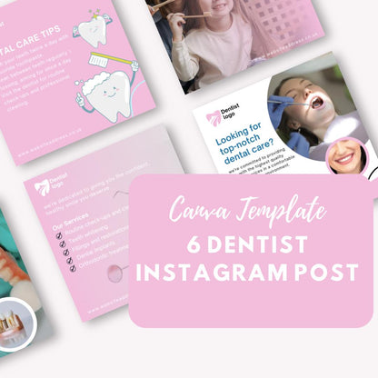 6 Dentist Instagram Post Templates | Canva Template Bundle for Dental Clinics & Oral Health Tips | Editable Social Media Graphics - Social Canvas
