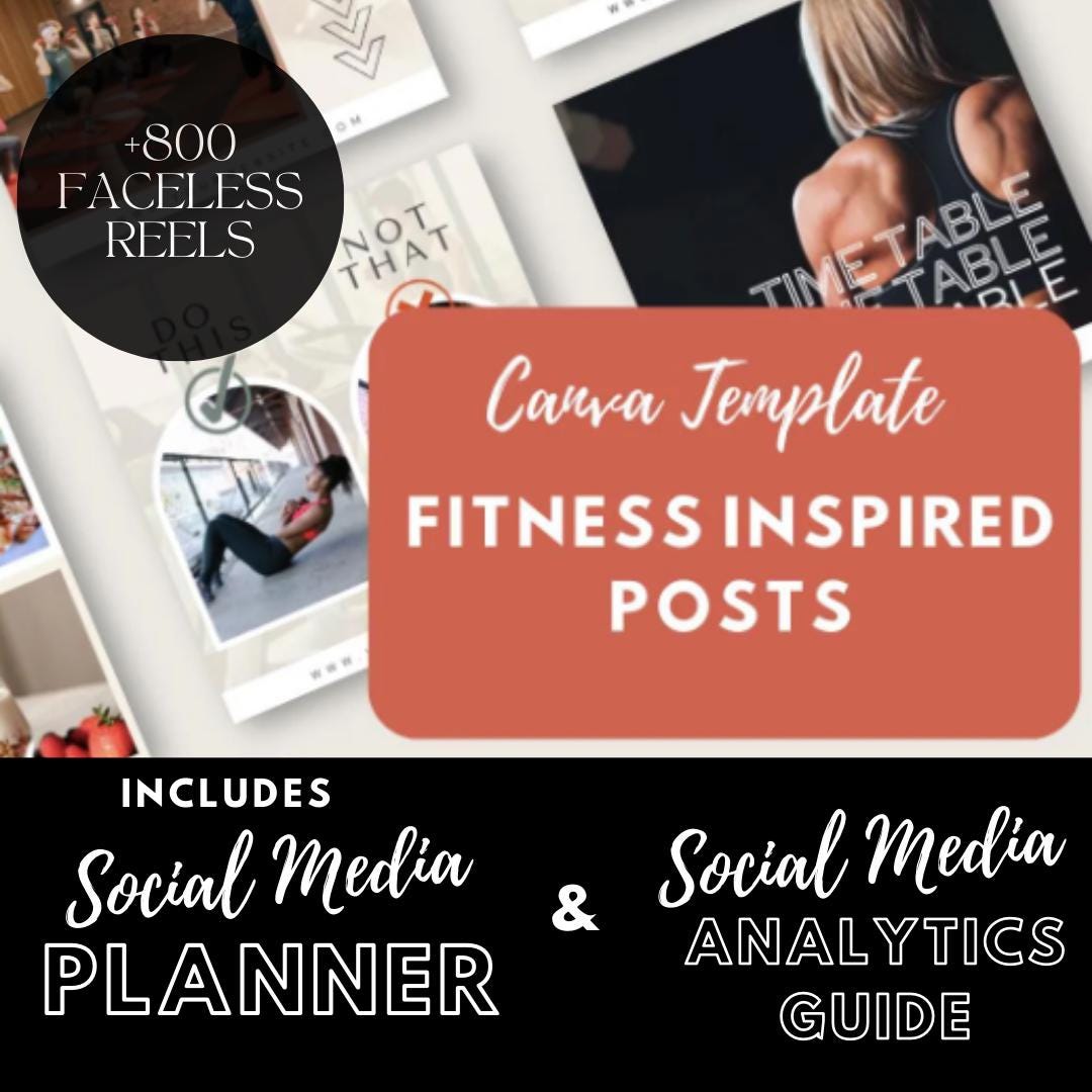 Fitness Social Media Templates | Gym, Personal Trainer Workout Marketing Kit | Social Media Planner, Analytics Guide | 800 Faceless Videos - Social Canvas