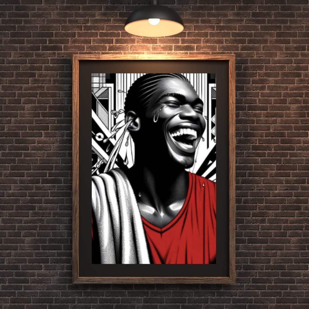 Bold Black & White Portrait Wall Art Set - Vibrant Smiling Faces with Red Accents, Modern Pop Art Prints, Unique Living Room Decor - Social Canvas