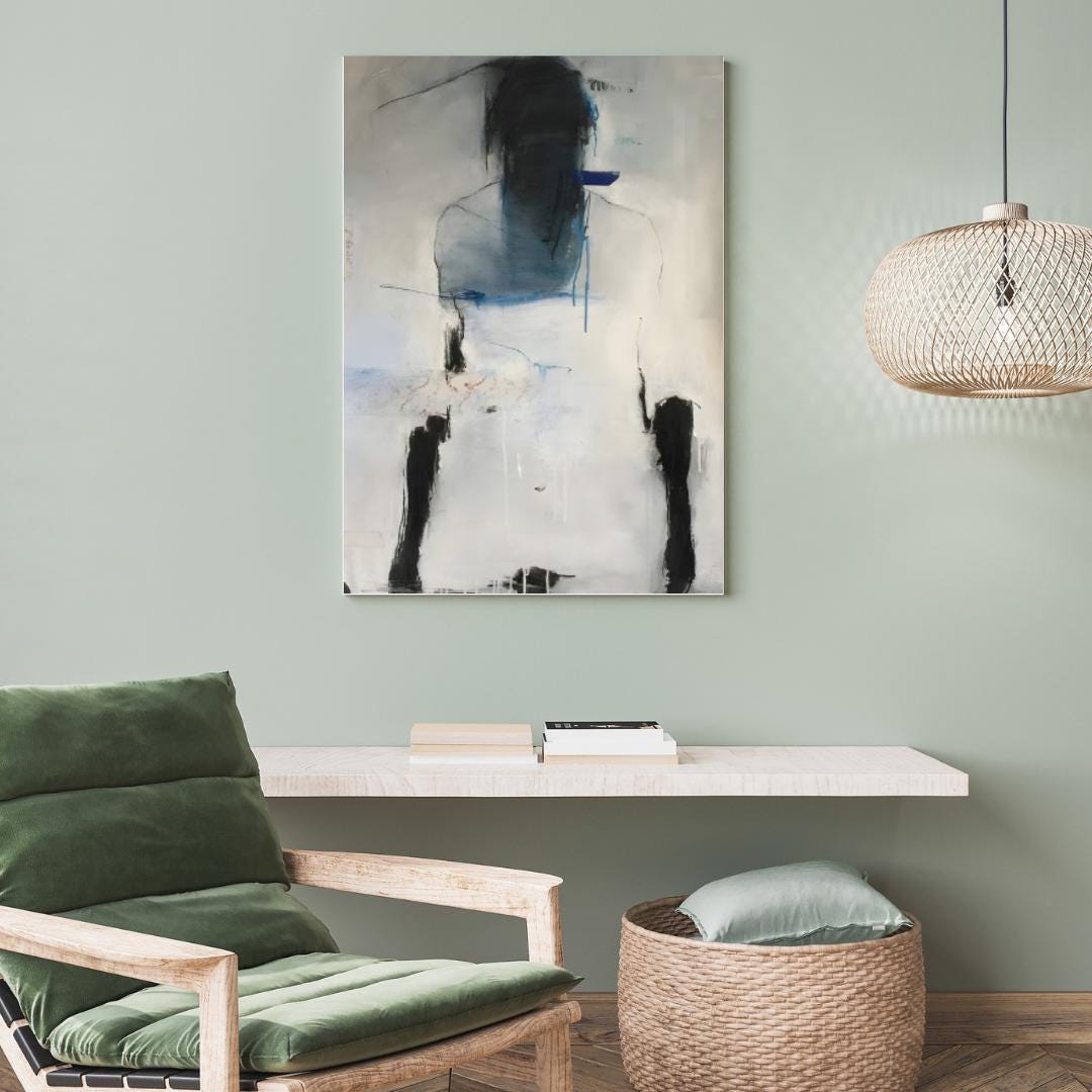 Abstract Figurative Blue and White Painting | Modern Minimalist Artwork | Emotional Expressionist Wall Art for Contemporary Interiors - Social Canvas