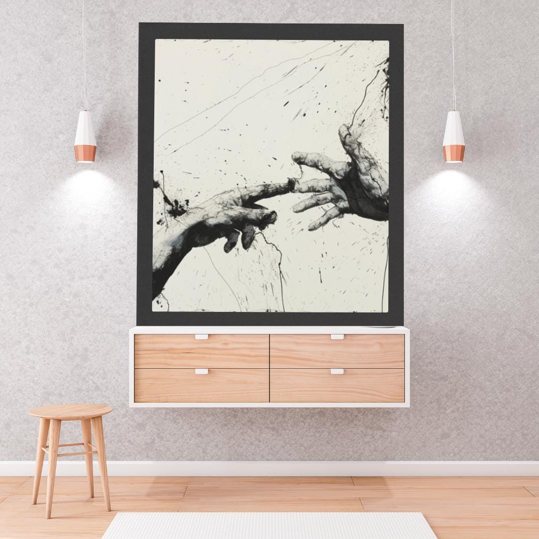 Dynamic Abstract Hand Art Print | Black and White Splatter Painting | Modern Expressionist Wall Art for Home or Office - Social Canvas