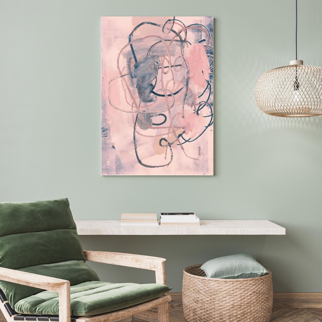 Abstract Pink and Grey Wall Art | Modern Minimalist Expressionist Painting | Pastel Swirls and Shapes for Contemporary Home or Office Decor - Social Canvas