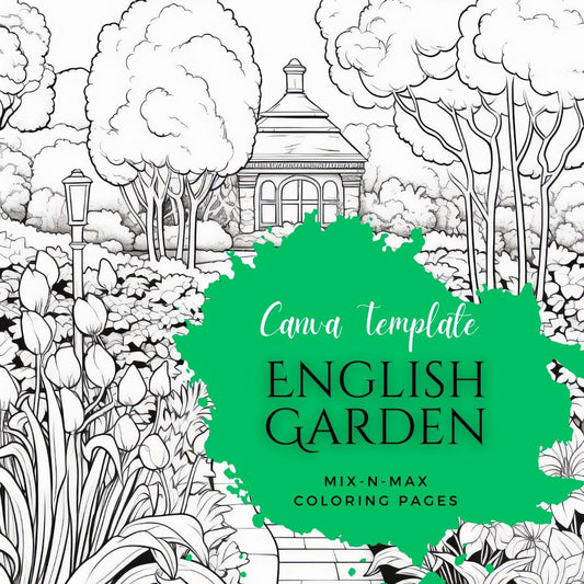 English Garden Coloring Book | 25-Page Canva Template for Relaxation and Mindfulness | Beautiful Floral and Garden-Themed Pages - Social Canvas