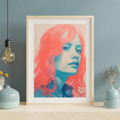 Modern Pop Art Portrait - Vibrant Coral and Aqua Female Illustration - Abstract Wall Decor - Social Canvas